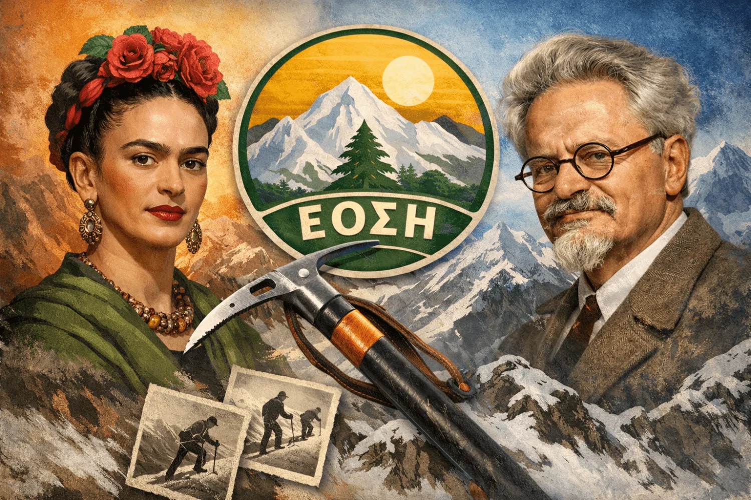With an ice-axe or what connects Ilioupolis Alpine Club, an ice-axe, Frida Kahlo and Leon Trotsky